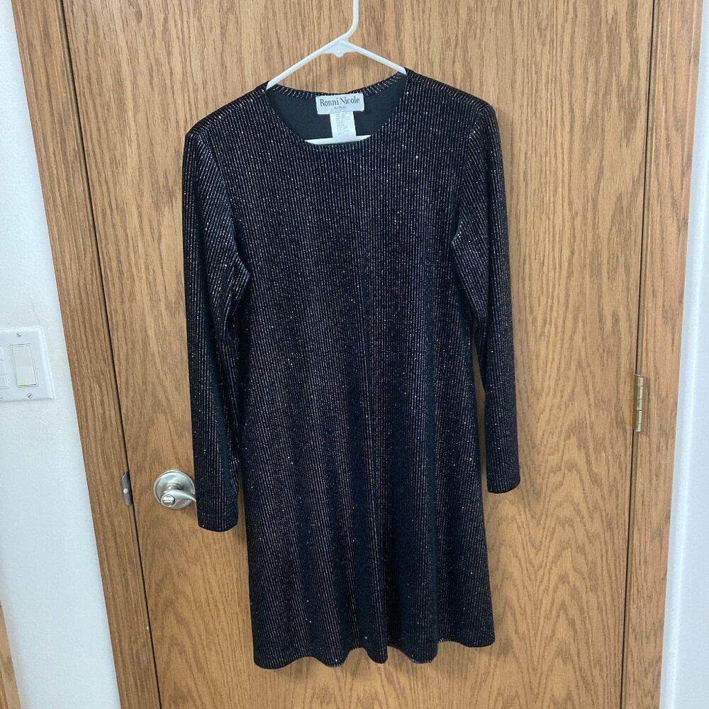 Vintage 90s Ronni Nicole by Ouida Black Metallic Sparkle Cocktail Dress - 6